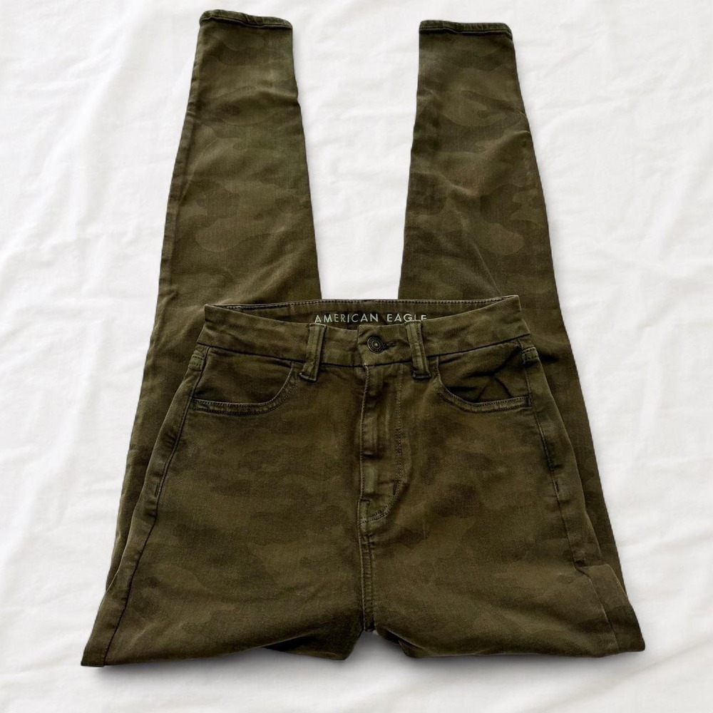 American Eagle Curvy Super Hi-Rise Camo Skinny Jeans Olive Green 0 Regular